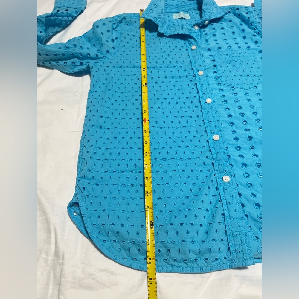 J. CREW Women’s Turquoise Eyelet LS  Button-Down Top Shirt Size M - Picture 14 of 16